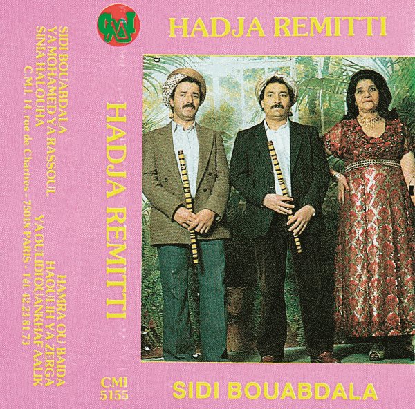 Over six decades Cheikha Remitti composed, wrote, recorded and performed more than 200 songs—entirely from memory, as she never learned to read or write. She also released some 300 singles and 400 albums. Sidi Bouabdala, above, is the only album that refers to her title Hadja, which she earned in 1976 upon performing Hajj, or pilgrimage to Makkah. She was better known by Cheikha, a title of respect for an accomplished, usually older woman.