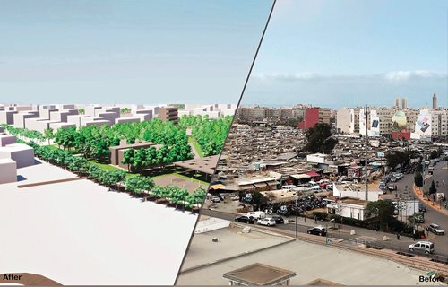 “There’s the Casablanca where I live and then the imaginary Casablanca that lives in me,” says Halifi. In his conceptual project "Re-Casablanca," above, he sketched the revival of urban space to emphasize natural carbon capture through green spaces. 