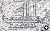 A large outrigger prahu, an Indonesian craft of a type that may have been used to cross the southern Indian Ocean to Madagascar.