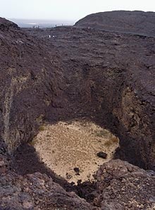 A crater inside a large scoria cone. 