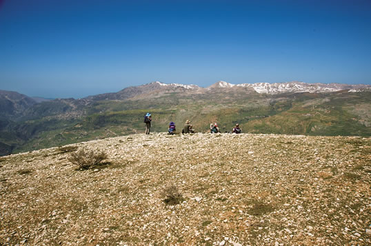 The core team enjoys a view near Aqoura