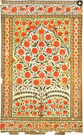 A printed, painted and dyed cotton tent-hanging from the Mughal Dynasty almost brings nature inside. It dates to the early 18th century
