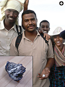Two hours later Mohammed Alameen, lower, sighted an unusual-looking black rock—the first of what now total 280 meteorites recovered to date.