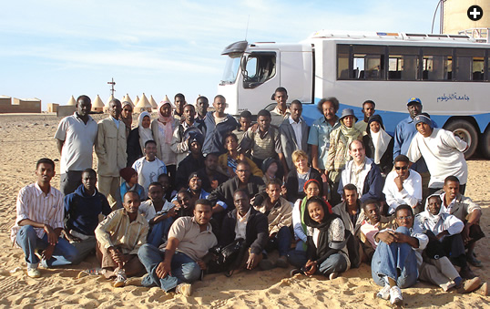 Some 45 students and staff of the University of Khartoum, led by physicist Muawia Shaddad (top row, sixth from right) and guided by astronomer Peter Jenniskens, made several trips to the area to search for fragments of the asteroid.