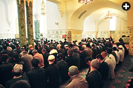 These days, the full prayer hall each Friday gives few hints of the decades during which gosateism, or “state atheism,” deterred worship not only at the mosque, but also at religious institutions of all kinds throughout the Soviet Union.