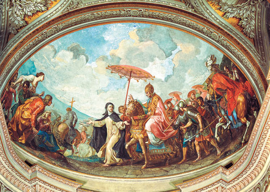 Although Europe never fully embraced the royal umbrella, the late-18th-century artist Laurent Pechaux painted one over Pope Gregory xi, above; the 17th-'century French artist Charles Le Brun painted two above a chancellor, below left, and an 1894 fashion print from France shows a lady's parasol tensioned by springy ribs of newly available lightweight steel.
                        