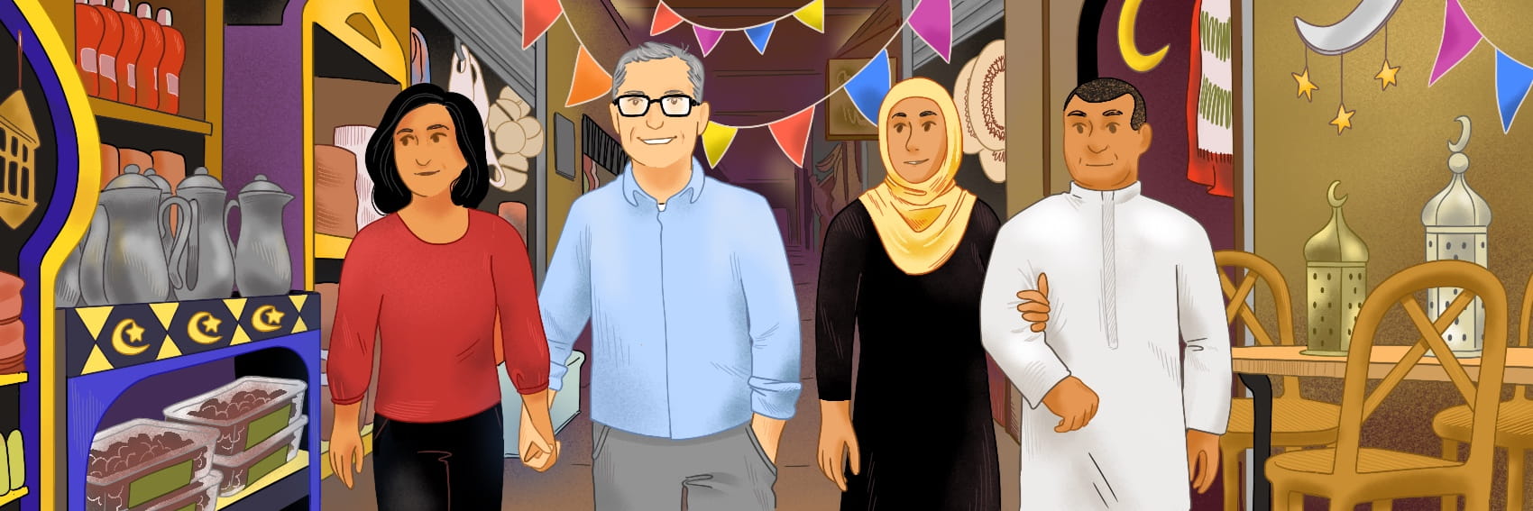 Friends walking the city during Ramadan