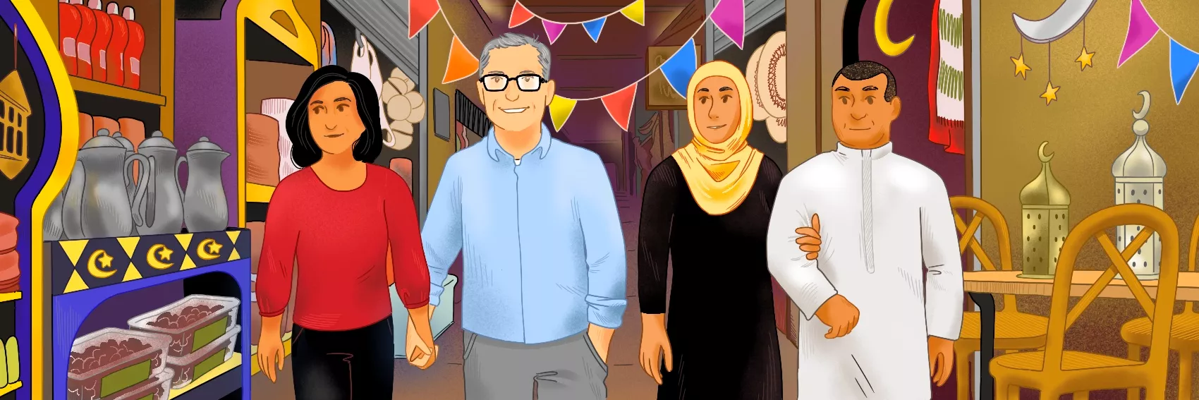Friends walking the city during Ramadan 