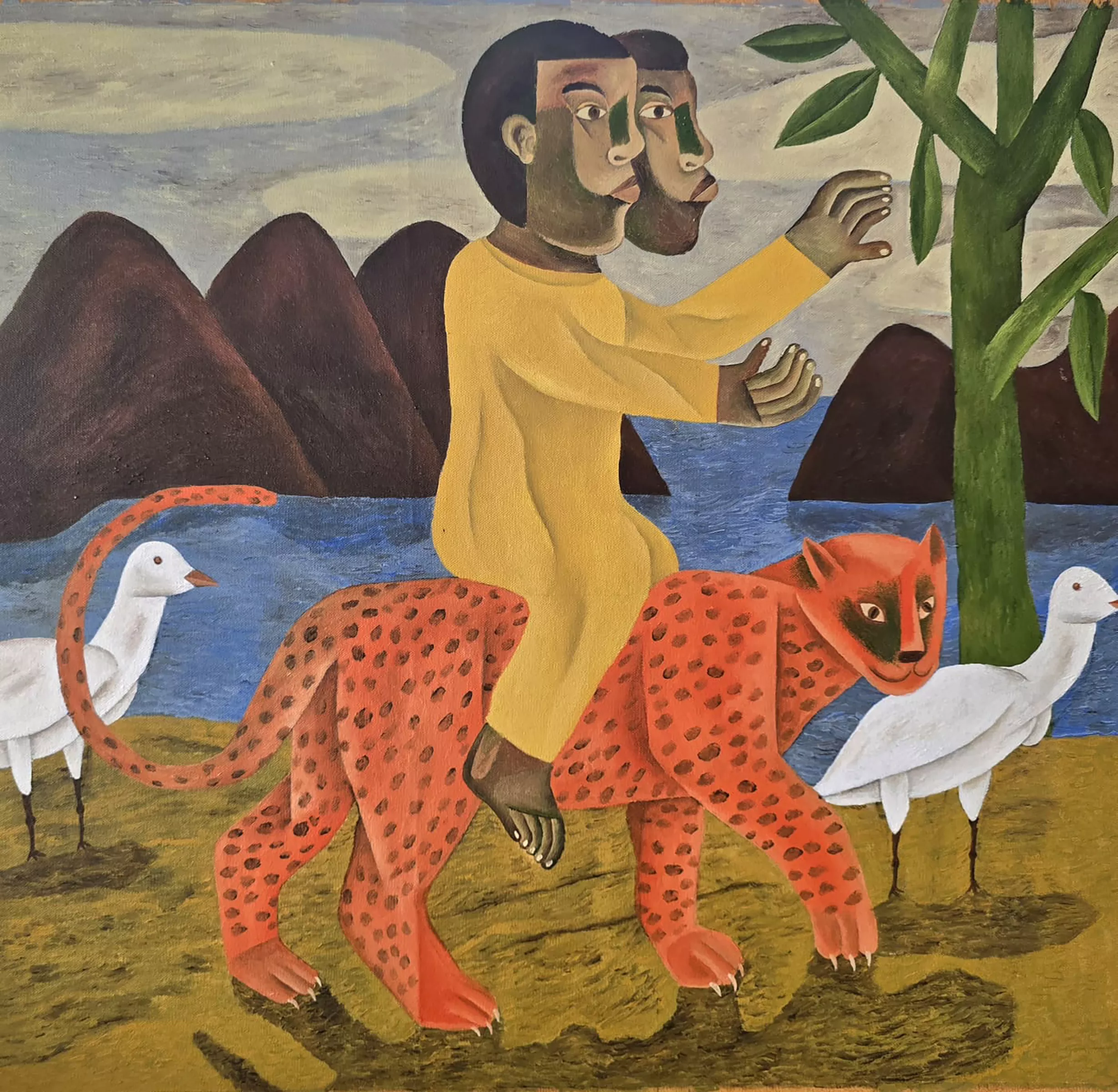 "Words of Wisdom," by Salah Elmur, 2026, 26 3/4 inches x 25 1/4 inches, draws on imagery of the artist's homeland, growing up in a fishing village along the banks of the Blue Nile, and on folk stories passed down through generations.