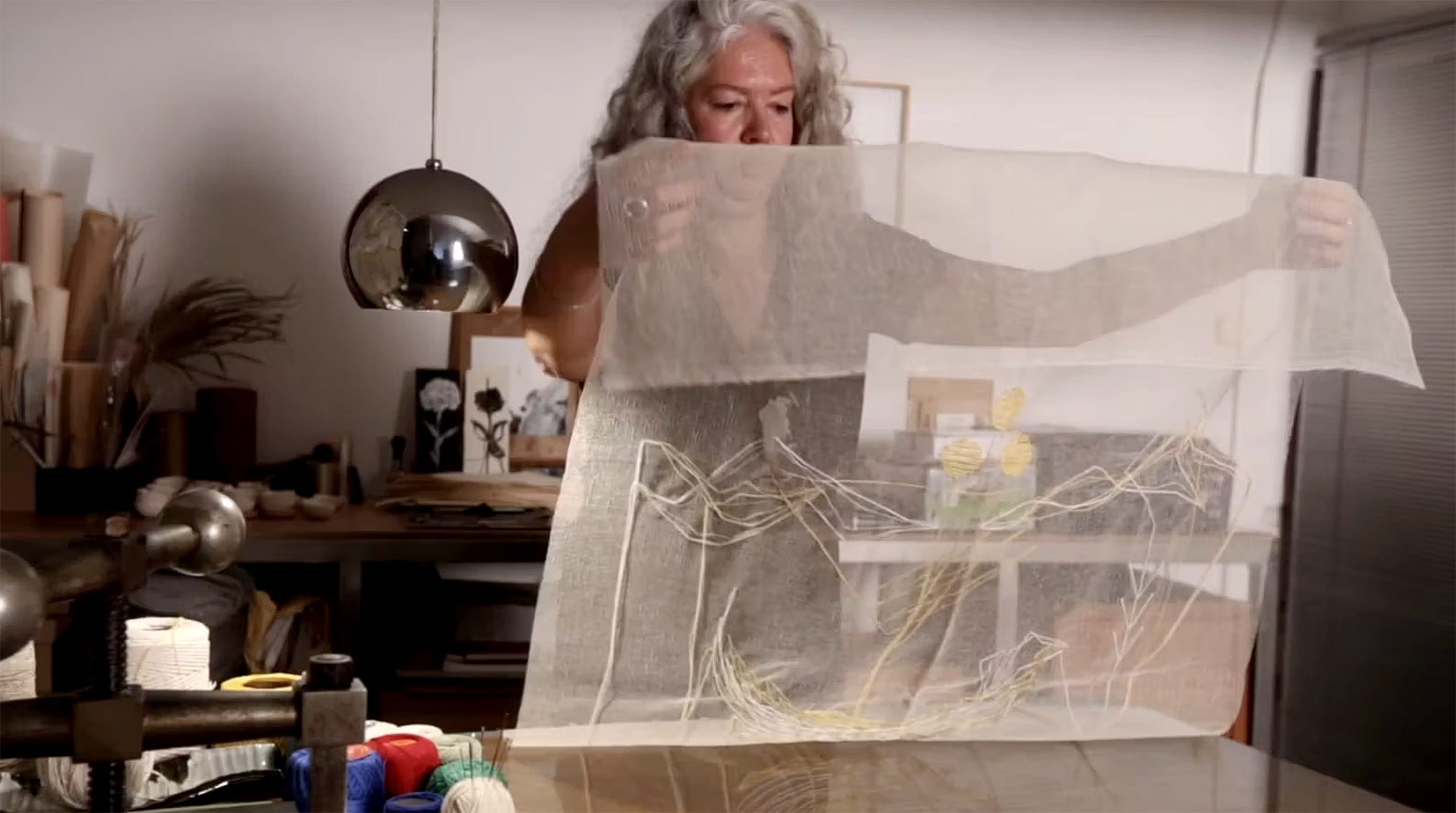 For more than two decades, Sara Domingos has produced a mixed-media collection infusing Portugal's Islamic heritage into her work. Her art is made of a variety of materials and methods, from acrylic and oil paints to embroidery and calcography, a form of artistic printmaking that in her case uses different forms of stamps.