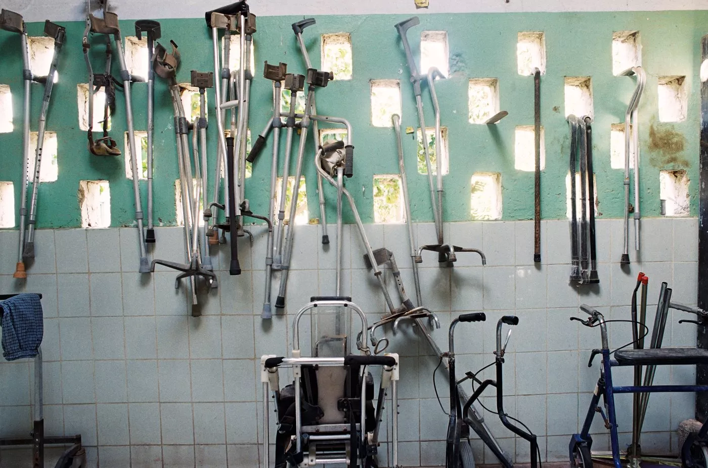 &nbsp;Orthopedic equipment hangs on a wall in the handicapped children's ward at Edhi Village.&nbsp;