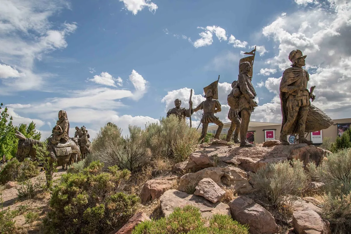 <em>La Jornada</em>, the journey of the ﬁrst Spanish settlers through the region in the late 16th century, is commemorated in statues at the Albuquerque Museum. Today&rsquo;s &ldquo;River Road to Taos&rdquo; follows their route up the Rio Grande north from Santa Fe through the Espanola Valley.