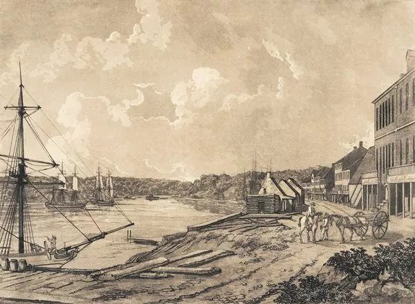 <p>Yarrow Mamout would have been familiar with this wharf at Georgetown, portrayed <em>above</em> in an aquatint by George Isham Parkyns in 1795. In his youth Mamout was &ldquo;the best swimmer ever seen on the Potomac River,&rdquo; according to one shipowner.</p>
