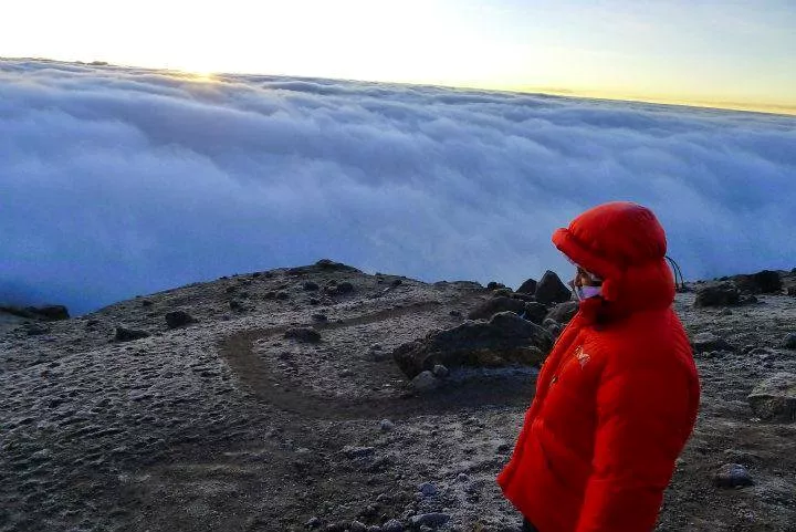 Trekking toward the summit of Mount Kilimanjaro on Stella Point, 5,685 meters. "Talk about pushing your self, at this point I was a popsicle lol," Moharrak posted on her Facebook page.