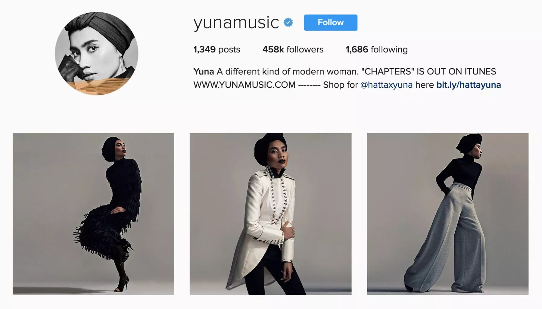 @yunamusic features both her music and fashion: She posted this series displaying her fashion-forward looks for <em>Ladygunn </em>magazine.