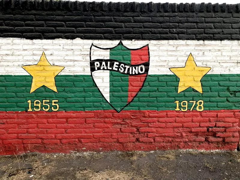 The Palestino club's crest is painted on a wall at the&nbsp;Estadio Municipal de La Cisterna, the team's home stadium.&nbsp;&nbsp;