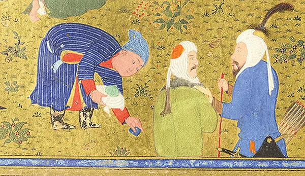 In this detail from a late-15th-century-CE illuminated manuscript from Herat, now in Afghanistan, a young man picks up a rock that is likely meant to be lapis lazuli. The painting uses ultramarine derived from crushed lapis lazuli, and Afghanistan is the world’s leading source of the semiprecious mineral.&nbsp;