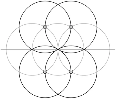 4. Add four additional circles, evenly arranged around the first circle, as shown.