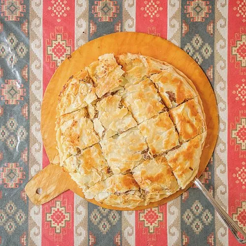 In Yerği-Kek, a small village and one of Azerbaijan’s highest, Liza Shahverdiyeva makes a traditional tskan meat pie as her mother-in-law, Perisultan Shahverdiyev, watches. Seasonal ingredients such as onions, berries and potatoes are mixed with meat, stuffed into dough and then baked in a kharak over an open fire. Each slice is enough to fill tourists walking the 1,500-km (930-mile) Transcaucasian Trail, which passes through the village.