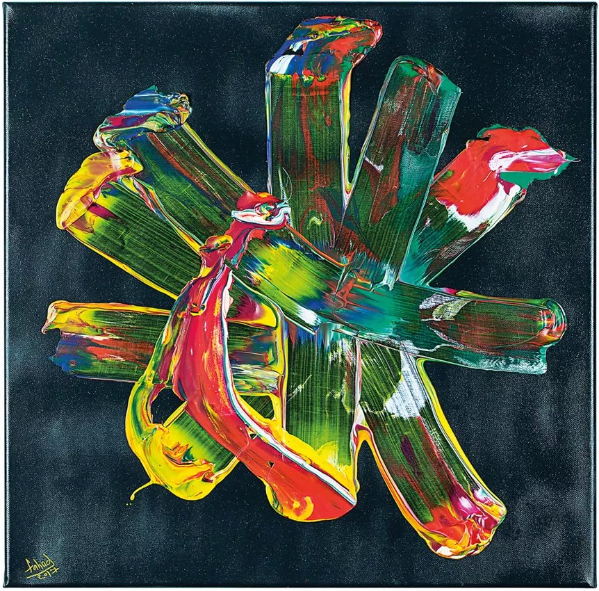 The 2017 acrylic-on-canvas work “Is it the Wrong Way!” by Fahad Al Obaidly, below right, exemplifies how artists in the region are pushing their creative boundaries.