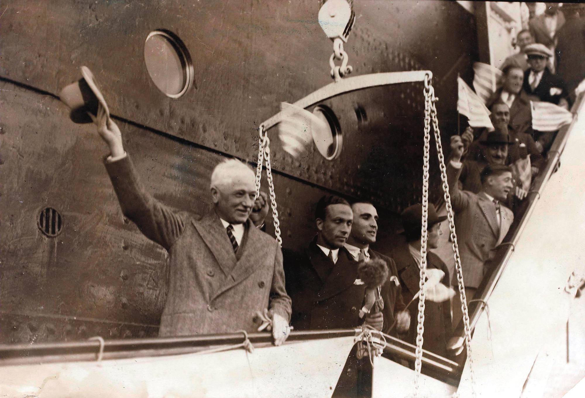 FIFA President Jules Rimet arrives in Montevideo, Uruguay, in 1930 to attend the first World Cup tournament.