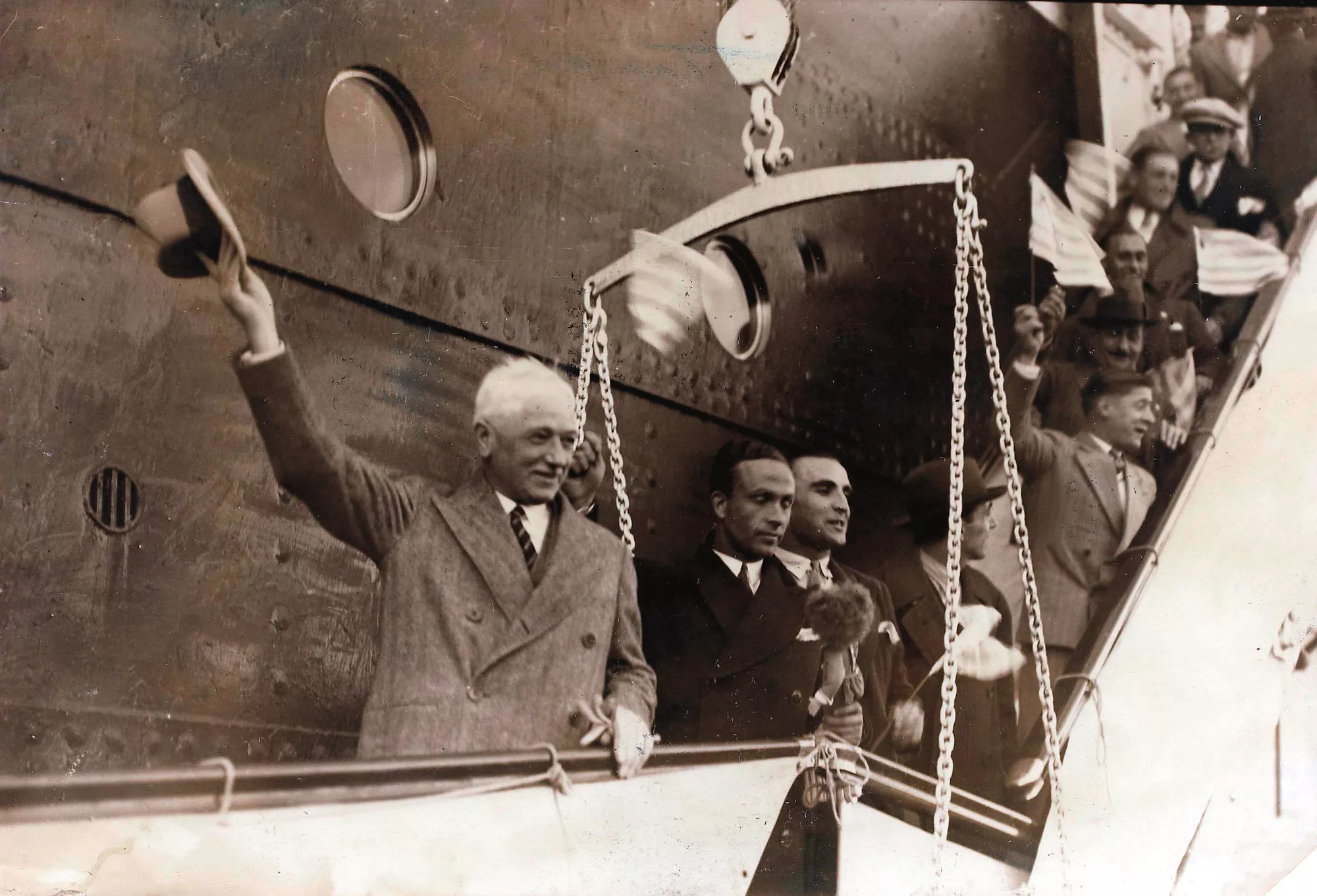 FIFA President Jules Rimet arrives in Montevideo, Uruguay, in 1930 to attend the first World Cup tournament.