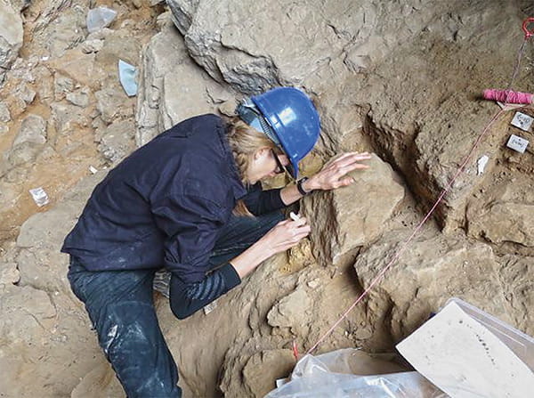 Cambridge anthropologist Emma Pomeroy in the trench during the 2016 dig.