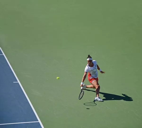 Jabeur returns a shot in the early rounds of the Chicago Fall Tennis Classic in October, where she was defeated in the finals.