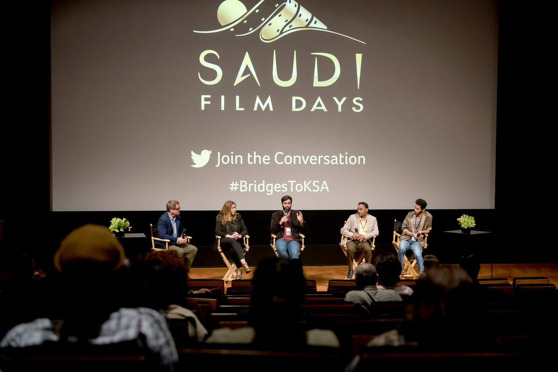 <em>Left to right:</em> Moderator and Film Independent President Josh Welsh, screenwriter Shauna Cross, Saudi director Abdul Rahman Sandukshi,&nbsp; screenwriter Mohammed Al-Bashir and director Mohammed Al-Faraj.