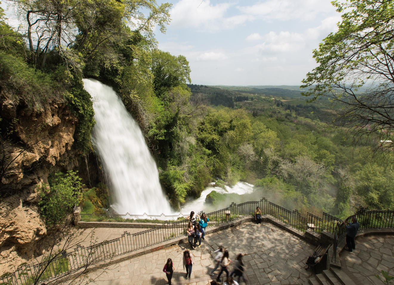 A balcony allows modern tourists to enjoy a waterfall in Edessa, Greece.&nbsp;