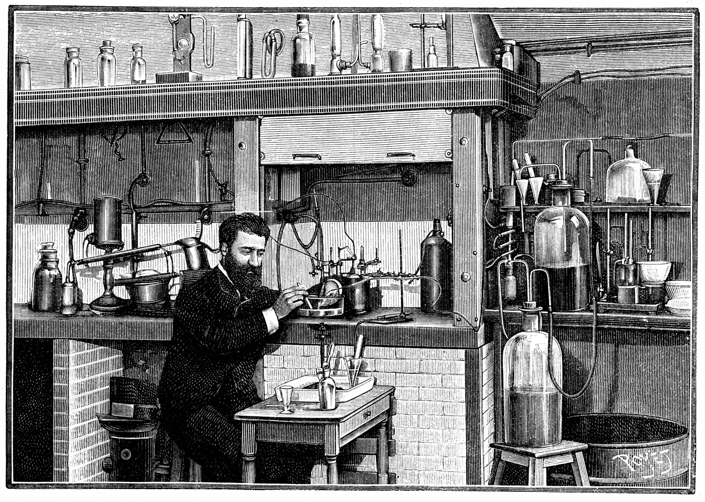 French chemist Henri Moissan was shown at work in his lab at <em>Paris&rsquo;s l&rsquo;Ecole de pharmacie </em>with equipment that often utilized processes ﬁrst explored by scientiﬁc alchemists: distillation, sublimation, evaporation, pulverization, washing, straining, cooking, calciﬁcation and condensation&mdash;processes still widely in use today.