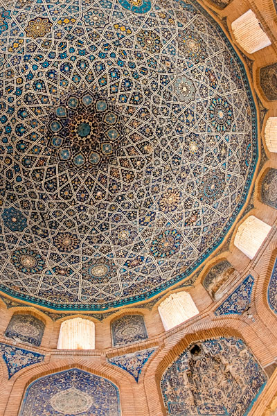 Rosettes, strapwork and 10-point stars create a &ldquo;kaleidoscopic vault of heaven with shimmering scattered jewels and luminary bodies,&rdquo; wrote art historian Sara Kuehn of the main dome of Tura Beg Khanum, where tile glazes include cobalt blue, celadon green, amber, saffron and red cinnabar with gold leaf highlights.