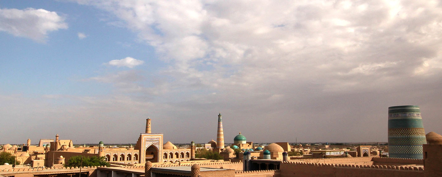 A panoramic view of Khiva, Uzbekistan, shows some of the architectural influence of its once-rival city&mdash;Konye Urgench.