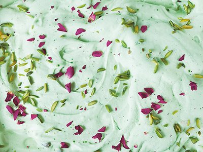 Flavors: Shir Yakheh Gulab (Rose and Pistachio Ice Cream)