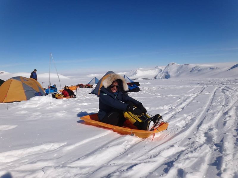Moharrak having a fun moment on Vinson Massif.