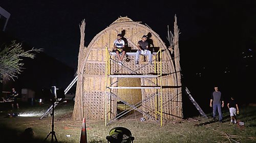 Volunteers from many communities in Houston put in time, muscle and energy to build the mudhif, sometimes late into the night.