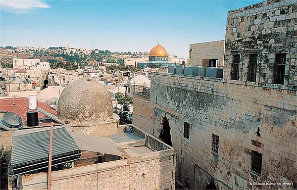 The palace sits near Jerusalem’s Dome of the Rock, and its 25 rooms, courtyard and dome make it the largest nonreligious construction in the Old City. 