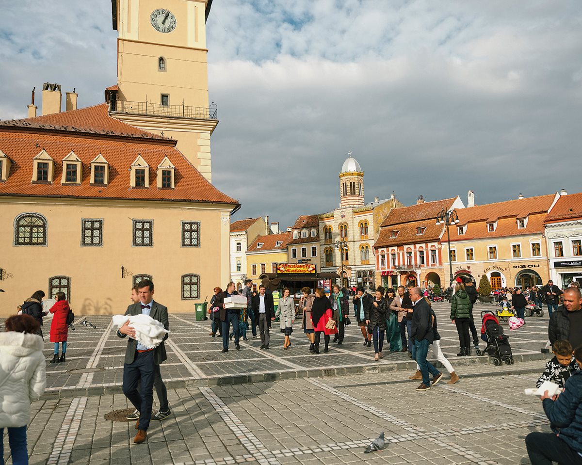 The marketplace of Braşov was one of the places where merchants for centuries brought their Turkish wares. In the municipal building, at left, the town used to make donations of carpets for special occasions such as prominent weddings, births, and to honor important guests.