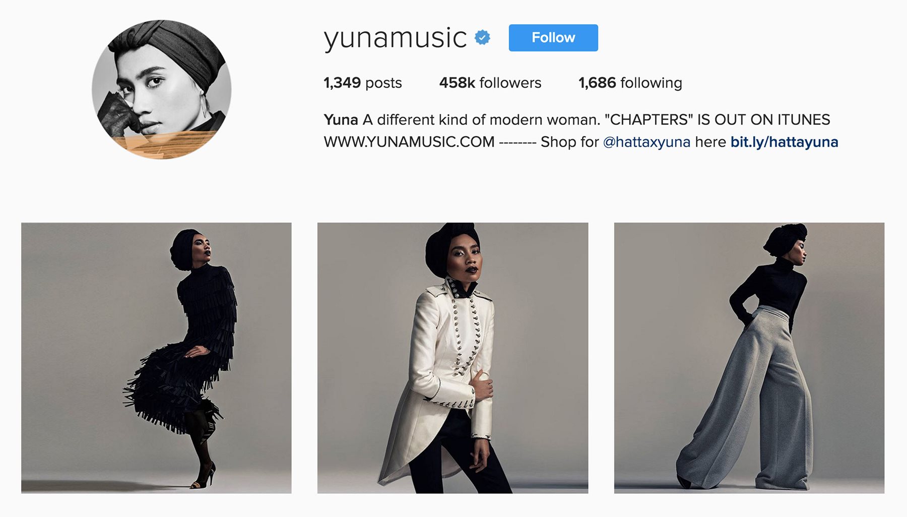 @yunamusic features both her music and fashion: She posted this series displaying her fashion-forward looks for <em>Ladygunn </em>magazine.