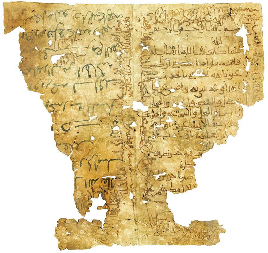 <p>This paper-and-ink page from the <em>1001 Nights,</em> acquired by the Oriental Institute in 1947, is the earliest example of the famous tales and one of the oldest existing Arabic literary manuscripts. A legal document overwritten on one side of the manuscript provides the date of 879 <span class="smallcaps">ce</span>, meaning the original must have been made prior to that.</p>
