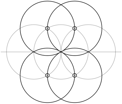 4. Add four additional circles, evenly arranged around the first circle, as shown.