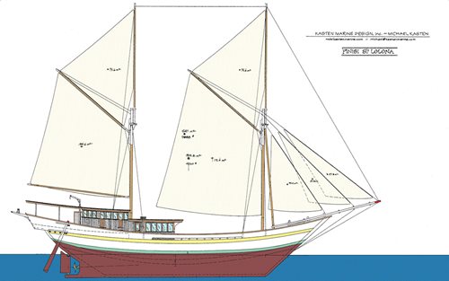 Its two-mast, seven-sail design is typical of the traditional sail arrangement from which the Indonesian name pinisi derives. 
