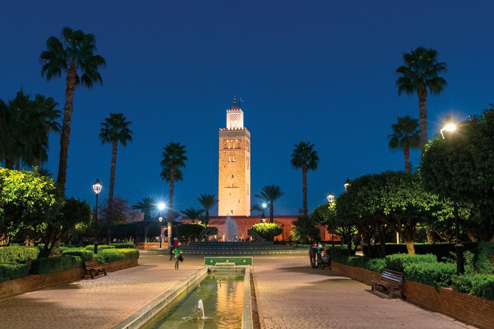 Marrakesh's 12th-century Jami’a al-Kutubiyah was among the first in the country to be fitted with solar panels by the Moroccan government. A display on the street outside shows how much energy the panels generate and the associated reduction in carbon emissions.