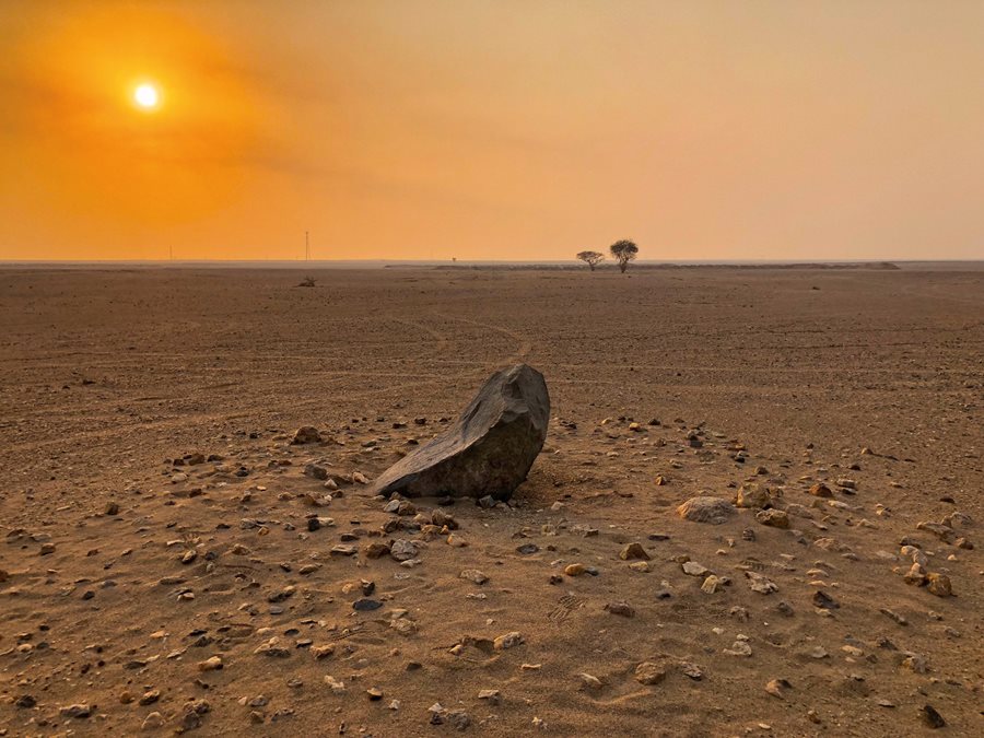 “Rain, wind and dust storms coupled with the humidity coming from the Red Sea less than 13 kilometers away have all weighed heavily on this milestone, contributing to its current inclined position,” writes Alkadi of milestone 39, a solitary, gracefully curved sentinel amid a stark plain traversed now only by the occasional off-road vehicle.