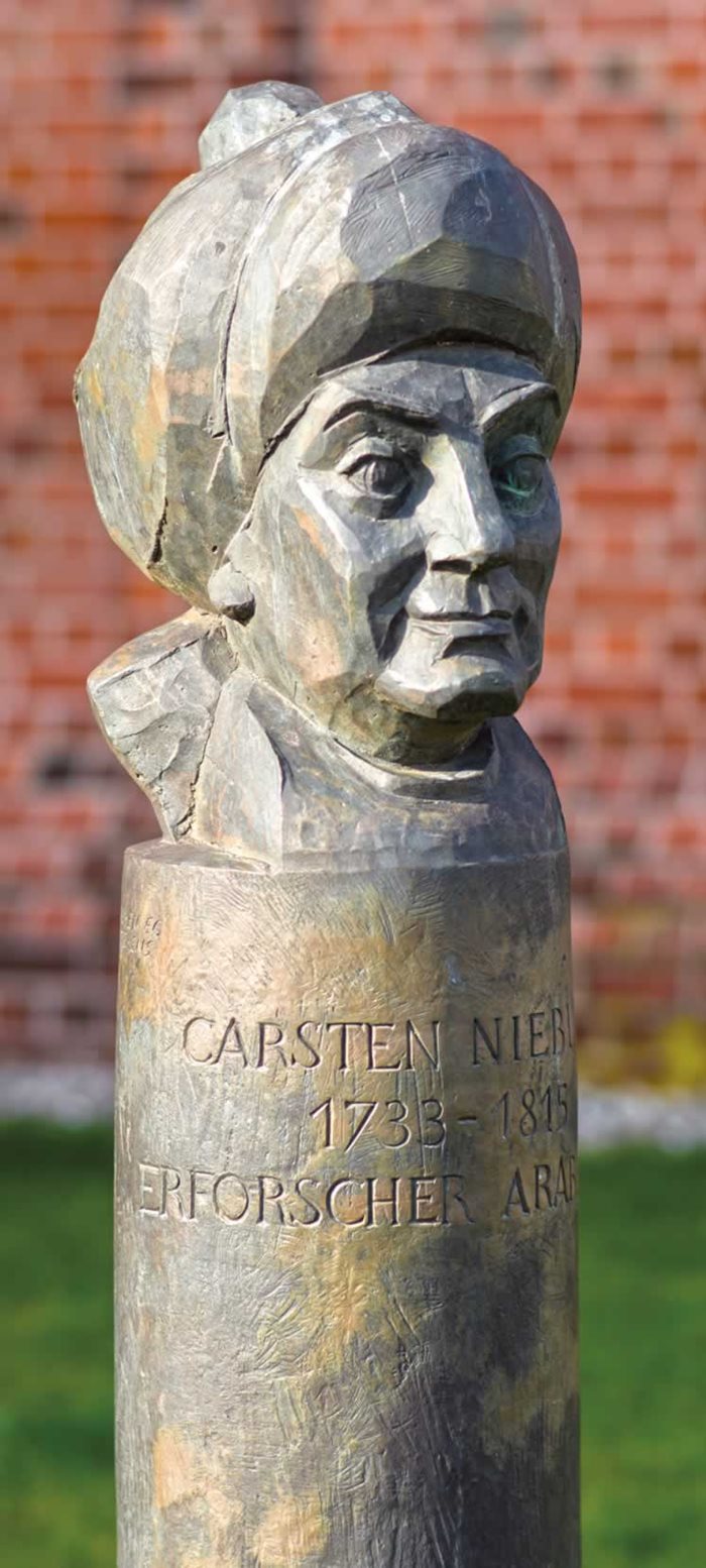 In Meldorf, Germany, where Niebuhr died in 1815 at age 82, a bust by Hamburg- based artist Manfred Sihle-Wissel commemorates the explorer and his legacy of knowledge.