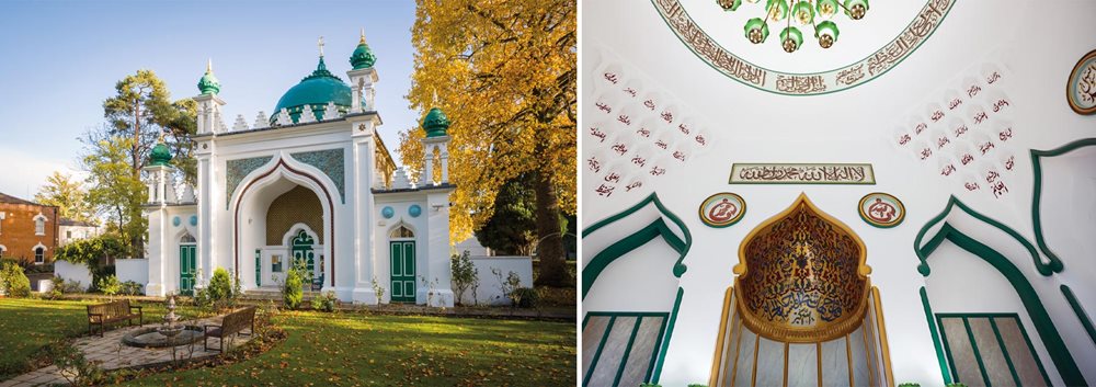 The focal point of the new Muslim Heritage Trails is Britain’s first purpose-built mosque, the Shah Jahan Mosque, which opened in 1889 in Woking, Surrey. Founded by linguist and professor Gottlieb Wilhelm Leitner, it was named for its patron, Sultana Shah Jahan Begum, ruler of the Indian state of Bhopal, at the time under British control. Leitner was born in Hungary and educated both there and in Constantinople, and he spent much of his life learning and teaching in the Middle East, India and what is now Pakistan. With time he grew increasingly dedicated to fostering interfaith connections: After moving to England in 1881, his plans called for the mosque to be accompanied on the site by a church and both Jewish and Hindu temples; however, he passed away in 1899 with only the mosque finished. Architect William Isaac Chambers’s neo-Mughal style reflected the European enthusiasm for Orientalism during the late 19th century.