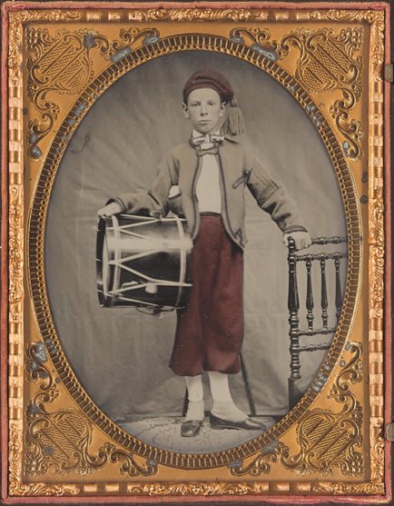 <p>Zouave-inspired children&rsquo;s clothing became widely popular, and boys such as this unidentified Union drummer served the military in Zouave dress.&nbsp;</p>
