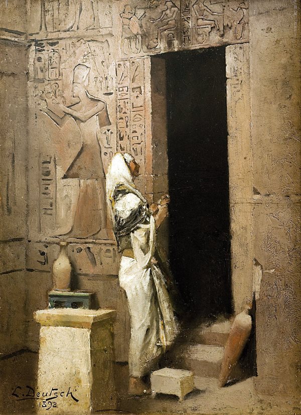 “Egyptian Priest Entering a Temple,” painted in 1892 by Ludwig Deutsch, was one of many of the artist’s paintings that depicted subjects in visually rich, faithfully rendered cultural settings. 