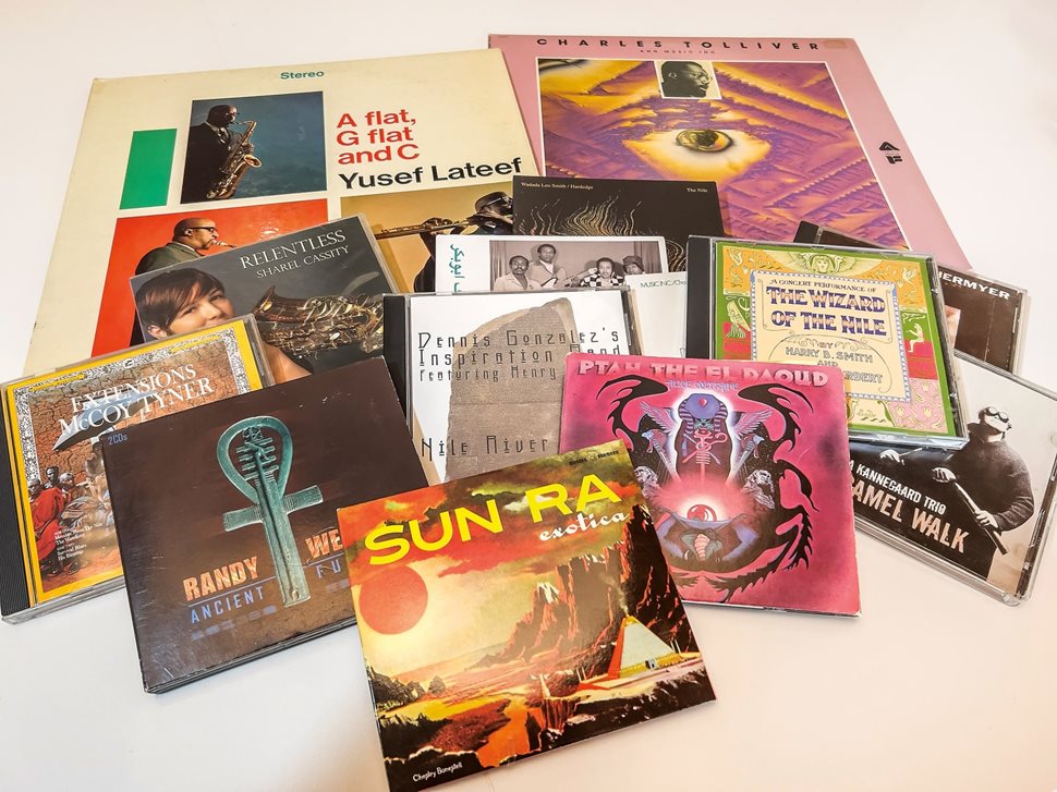 From sheet music and vinyls to CDs and digital releases, American music has used the Nile as its motif for more than 125 years, as shown in the collection of records and discs above. 