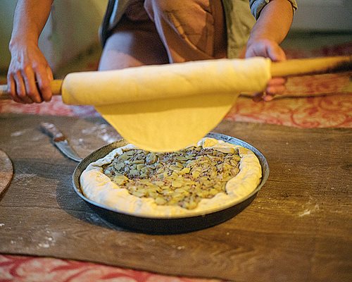 In Yerği-Kek, a small village and one of Azerbaijan’s highest, Liza Shahverdiyeva makes a traditional tskan meat pie as her mother-in-law, Perisultan Shahverdiyev, watches. Seasonal ingredients such as onions, berries and potatoes are mixed with meat, stuffed into dough and then baked in a kharak over an open fire. Each slice is enough to fill tourists walking the 1,500-km (930-mile) Transcaucasian Trail, which passes through the village.